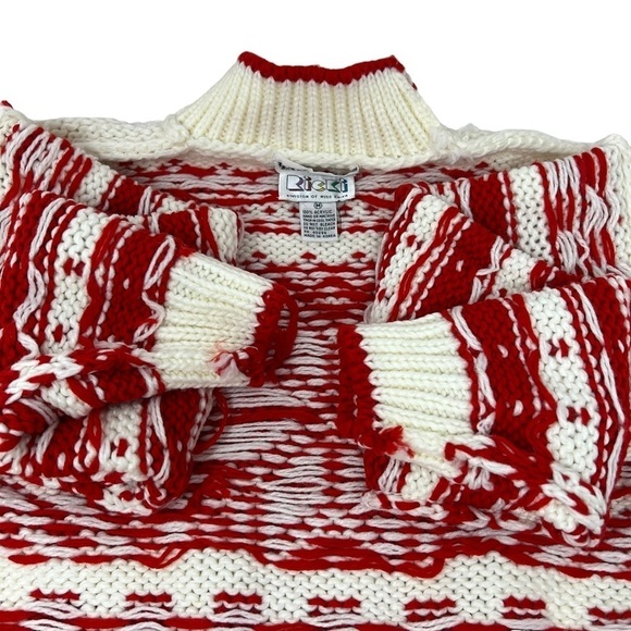Y2K Ricki Snowflake Hand Knit Crew Neck Sweater Size M NWT Red Cream Chunky Knit - Picture 9 of 13